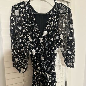 DKNY Black and White Floral Dress
